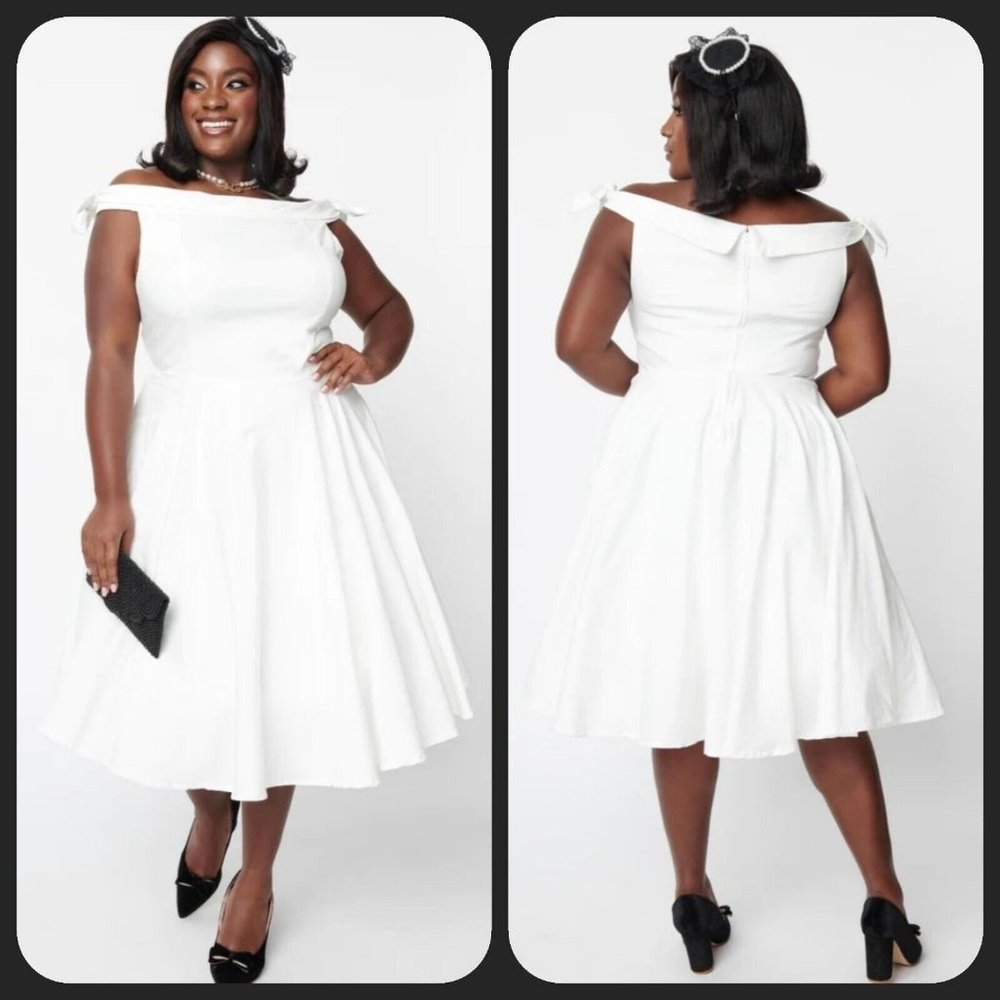 Timeless London Ivory Bridal Jessica Swing Dress Off Shoulder Retro A Line US 10